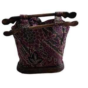 World Market Multicolor African Print,‎ Fabric, Wooden PURSE